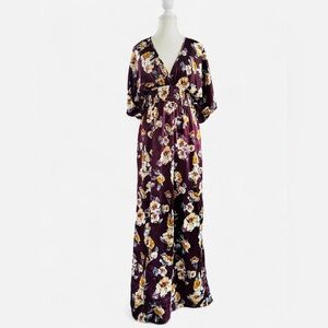 She + Sky Burgundy Floral Maxi Dress Size Small